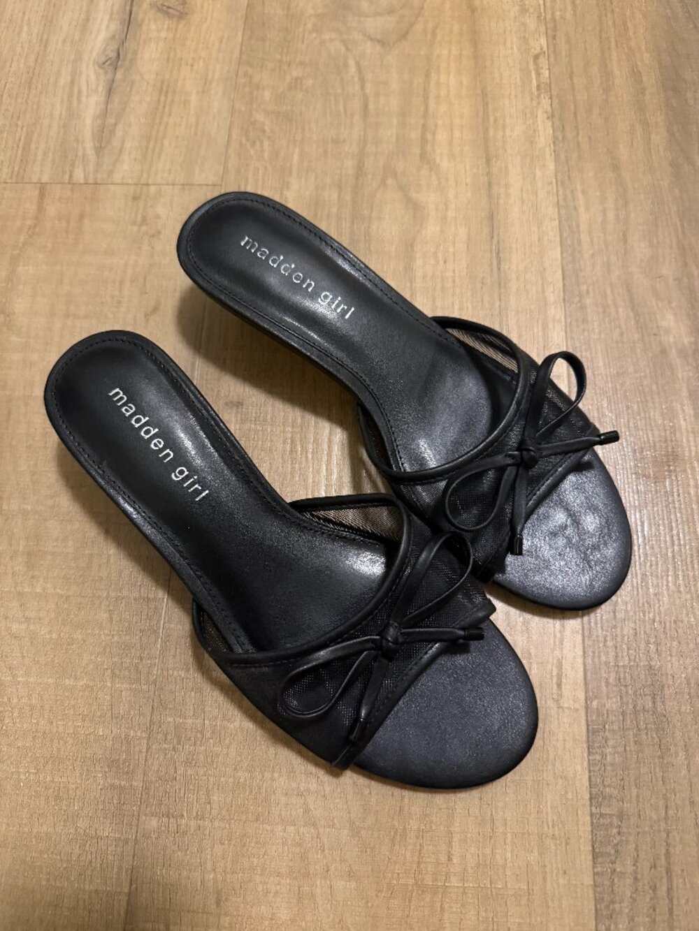 Black Mesh Open-Toe Kitten Heel